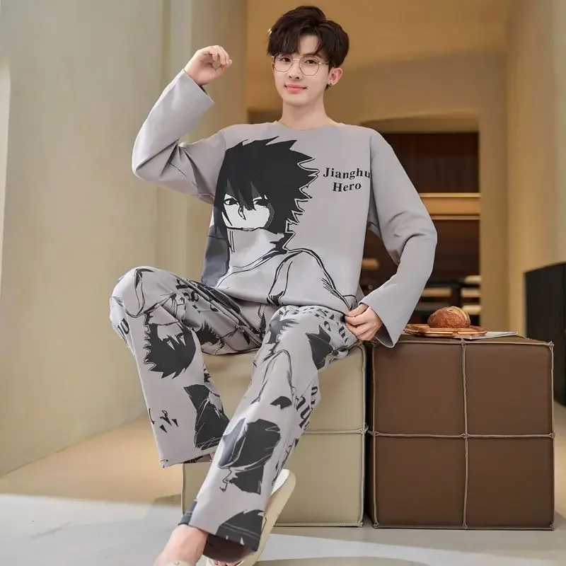 Cartoon anime Dragon Ball Goku Naruto pajamas pure cotton men's home suit  set teenage boys long sleeved pants set Christmas gift AliExpress 26