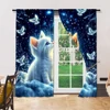 2Pcs Adorable Cat And Star Print Polyester Window Curtains Rod Pocket Design For Easy Hanging Home Decor Perfect For Bedroom 6