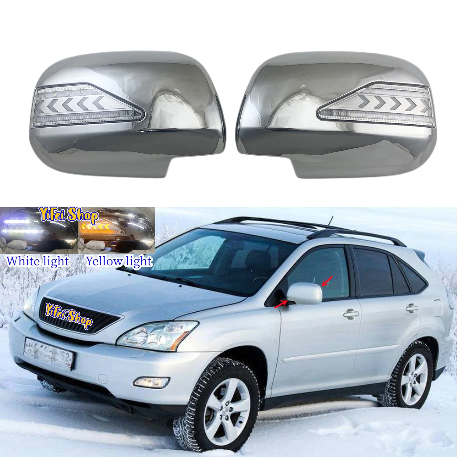 

2pcs Novel Style Car Chrome Accessories Plated Trim For Lexus RX330 RX350 RX400H RX450h Door Mirror Cover With LED