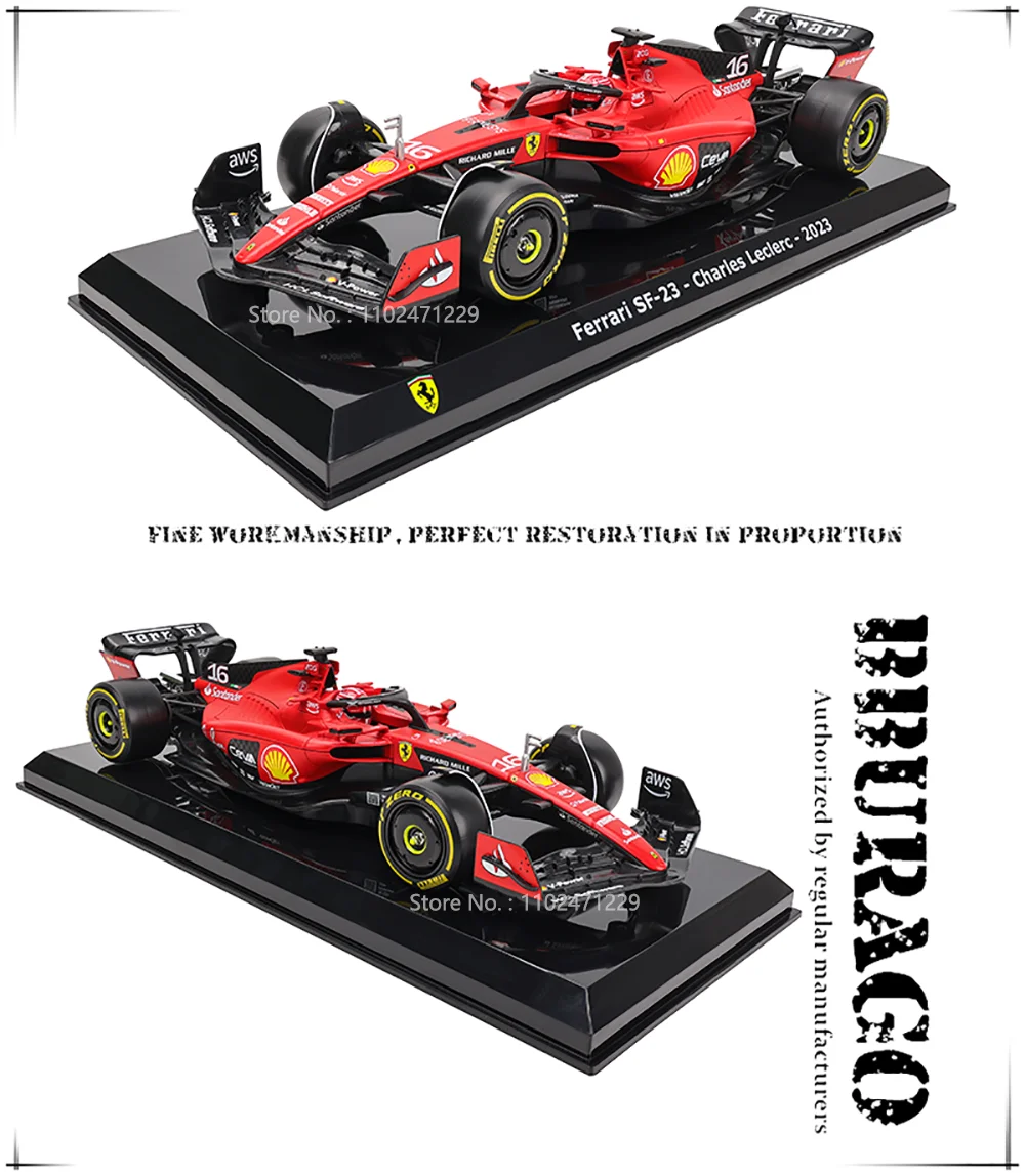 Bburago 1:24 F1-Serie Verschiedene Ausführungen 2022~2025 Ferrari SF23 16 # Leclerc 55 # Sainz Simuliertes Legierungs-Automodell als Dekorationsstück – Detail 7