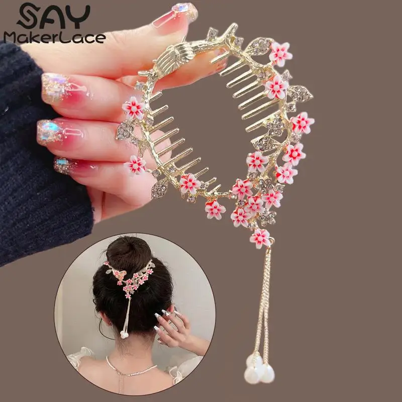 

Women Hairpin Plum Blossom Hair Claw Clip Tassel Pill Head Ponytail Buckle Flower Hair Clip Girl Barrette Hair Accessories