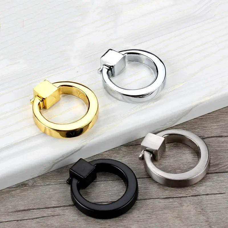 43mm Circle Handles Color Gold Silver Black Ring Zinc Alloy Door Handles Pulls Cabinet Drawer Knobs For Furniture Hardware