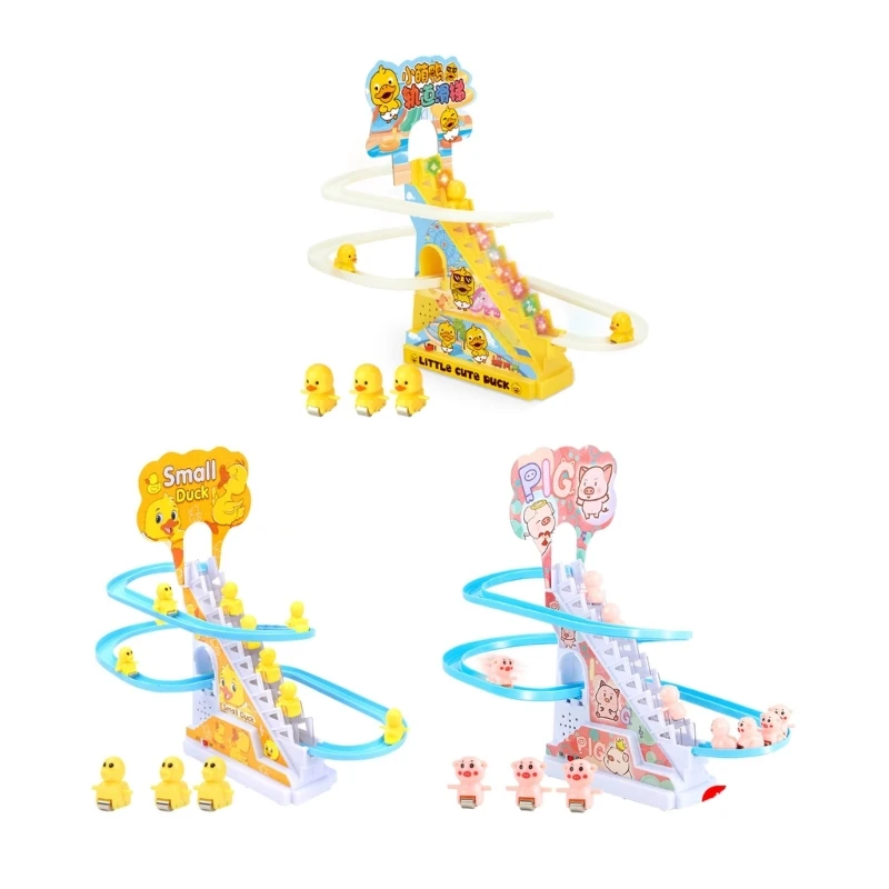 

Duck Climbing Stairs Toy Pig Action Figures Music Roller Toy