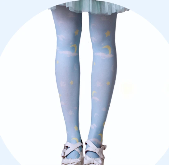 Original Design Star&Moon&Cloud Pantyhose Tights Cute Girl Lolita Color Light  Blue & Purple - AliExpress