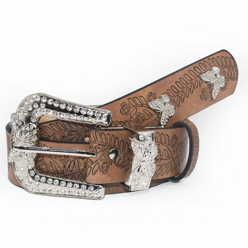 

Rhinestones Belt Decorative Waist Belt Butterfly Leathers Belts for Womens Jeans