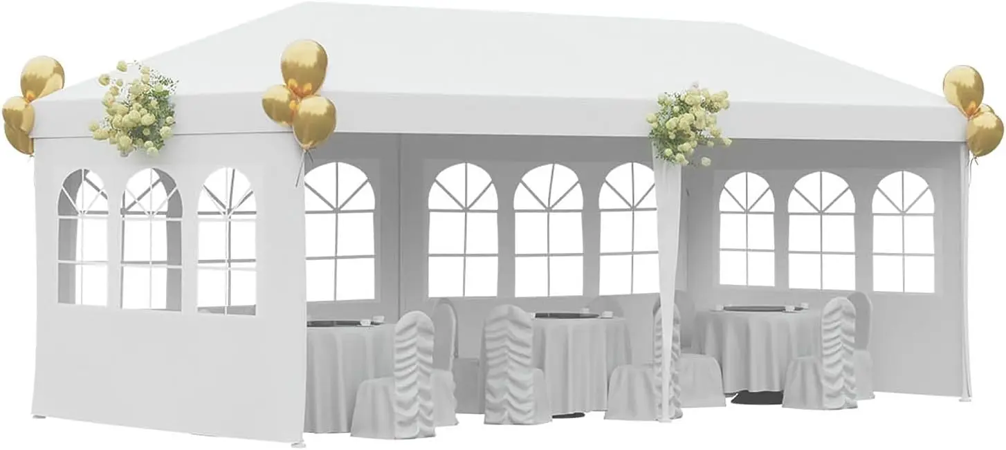 

10x10/20/30 Outdoor Gazebo Wedding Party Tent Canopy Tent with 4 Removable Sidewalls,White camping roof top gazebo