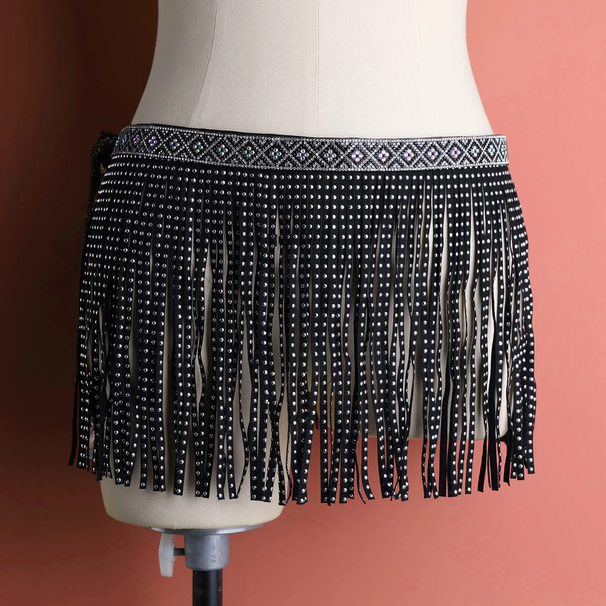 

1pcs/lot trible style woman belly dancing rhinestone black tassel waistchain lady rivet tassel dancing belt