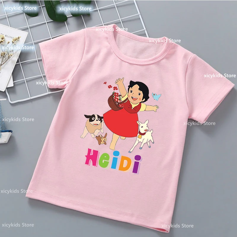 Kawaii Girls T-Shirt Funny Heidi E Family Cartoon Print Kids Summer Shirt Top Fashion Girls Clothes Cute Kids Clothes Tshirt