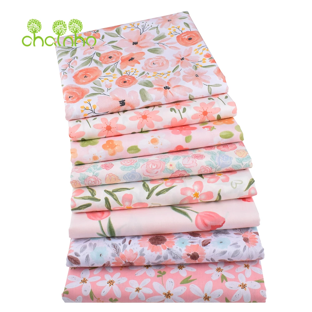 Chainho,Printed Twill Weave Cotton Fabric,DIY Quilting Sewing Material,Home Handmade Textile,Patchwork Cloth,Pink Series,25-6C1