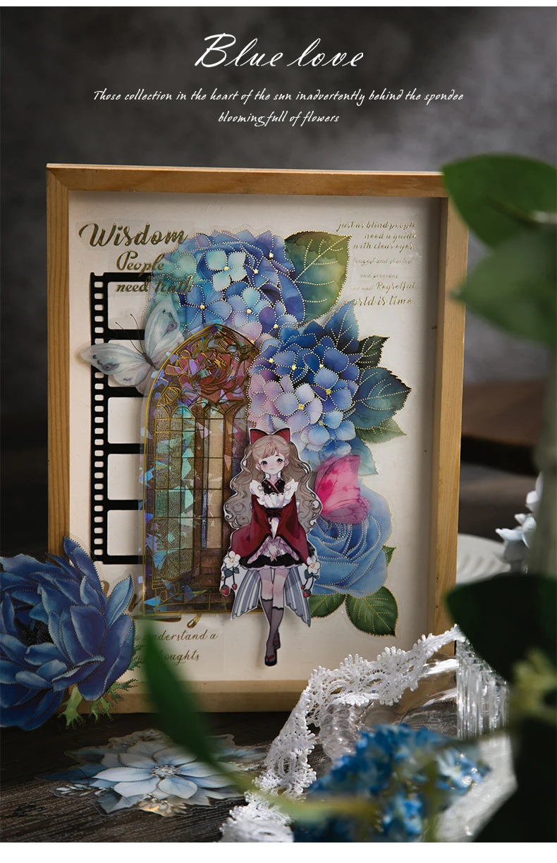 10 teile/paket blaue Thema Blumen Aufkleber dekorative Kleber DIY Kreativität Scrap booking handgemachte Junk Journal Lieferungen – Detail 10