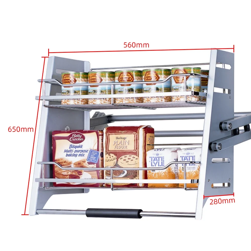 Double Layered Kitchen Basket, Thickened Stainless Steel, Lifting and Lowering Cabinet Storage Rack, Dual Level Setting