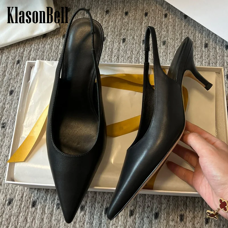 

3.29 KlasonBell 2024 New Simple Pointed Toe Kitten Heels Shoes Elegant Temperament Office Casual Genuine Leather Pumps