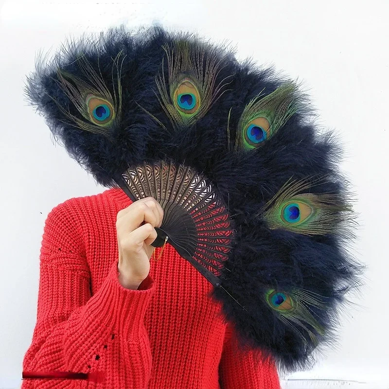 Chinese-style Feather Fan Peacock Feather White Black