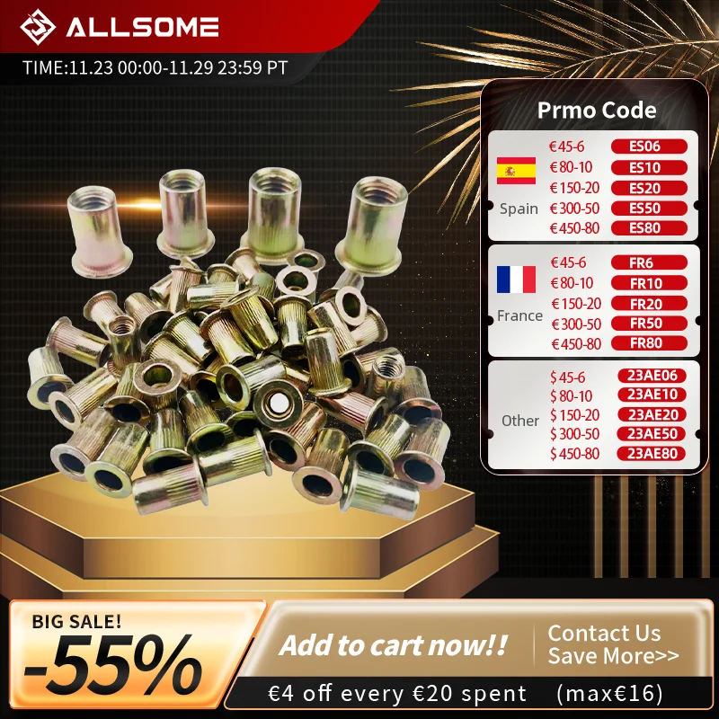 ALLSOME300PcsRivetNutMetricAluminumAlloyNutsInsertRivetingM3