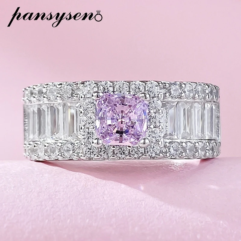 

Романтическое бриллиантовое серебряное кольцо PANSYSEN с розовым сапфиром 5x5 мм, кольцо из высокоуглеродистого золота 18 К с покрытием из белого золота для свадебной вечеринки