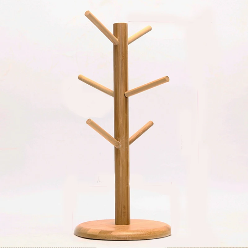Home Kitchen1 Set Tree Shape Wood Coffee Tea Cup Storage Holder Stand Mug Hanging Display Rack Drinkware Shelf 6 Hooks