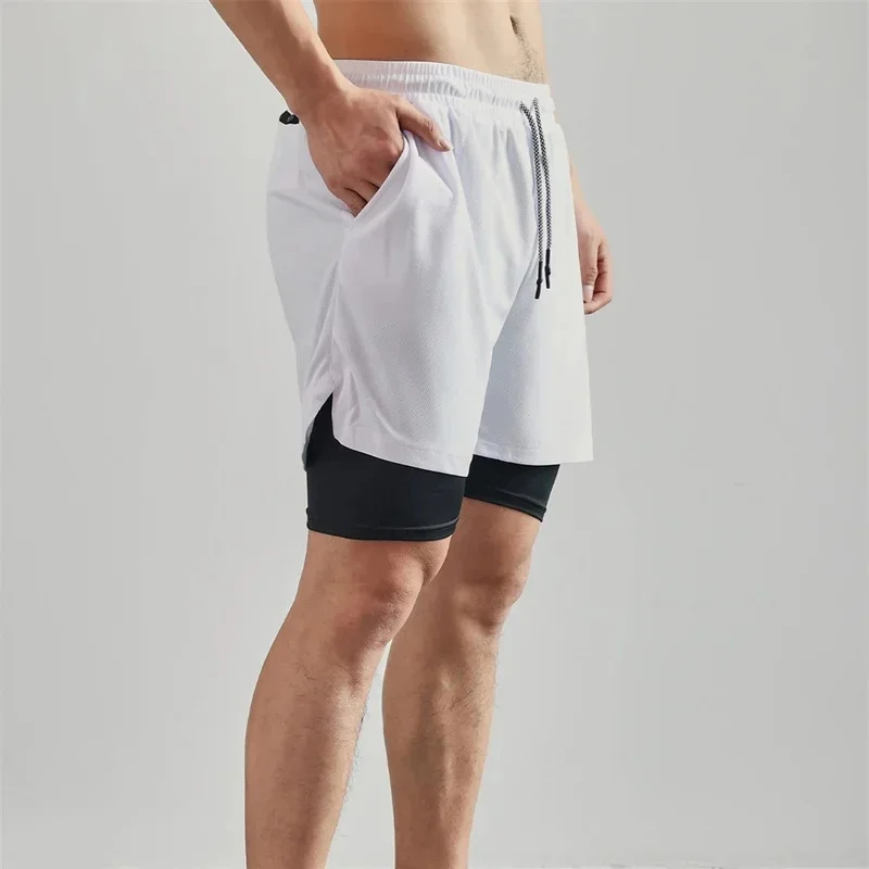 Men's 2 in 1 Double Layer Shorts Sports Fitness Casual Gym Workout Tight Shorts Brand Jogger Mesh Quick Drying Sportswear Summer 2