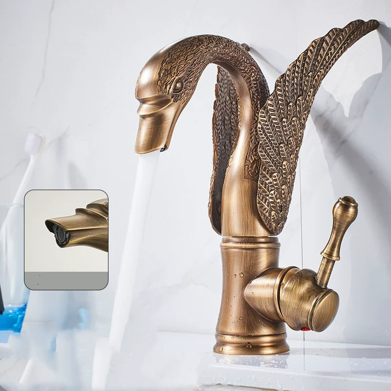 ก๊อกน้ำอ่างล้างหน้าทองเหลือง ก๊อกผสมน้ำร้อนน้ำเย็นสำหรับห้องน้ำ ก๊อกน้ำติดตั้งบนเคาน์เตอร์ลายมังกรโบราณ 1