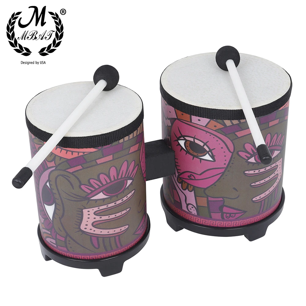 M MBAT African Drums Bongos/ Indian/ Pigskin Drums Applique Connected with Mallets Percussion Instruments and Accessories