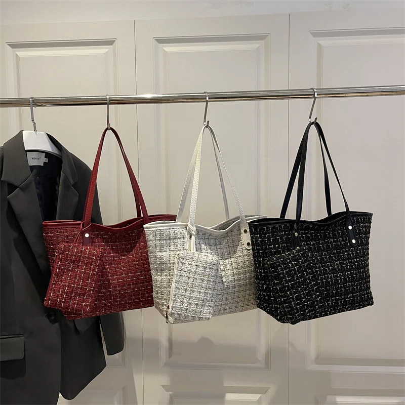 Large Capacity Women Shoulder Underarm Bags Simple Plaid Versatile Ladies Tote Bag Purse Portable Female Handbags