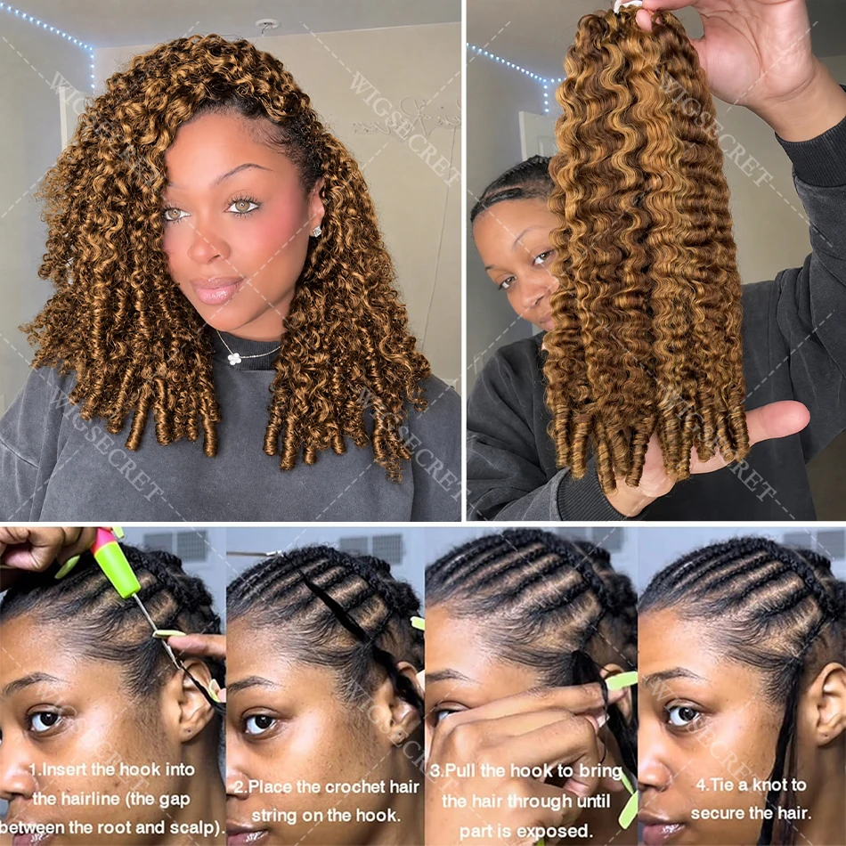 Honey Blonde Highlight Burmese Curly Crochet Human Hair For Braids Pre-Separated Knotless Ombre Miracle Knots Feather Human Hair 5