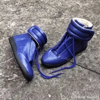 Leather High-top Casual Couple Shoes Men Round Toe Lace Up Hook & Loop Retro Flat Sneakers 2025 Solid New Classic Ankle Boots