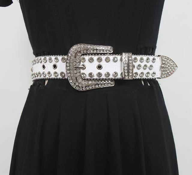 Fajas de piel sintética con diamantes para mujer, corsés de moda, cinturón  ancho de decoración, R338 - AliExpress