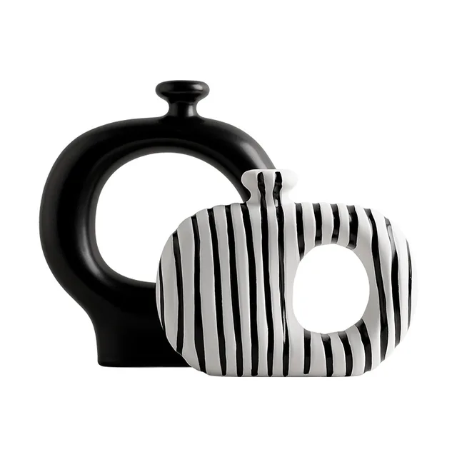 Retro Striped Ceramic Flower Vase 5