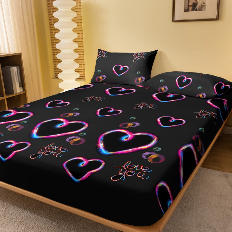 Heart Flashing Emotion Pattern Frosted Bedsheet Bedroom Printed Bedspread Bedding 1 Piece flashing bedsheet