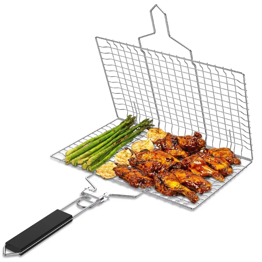Durable Stainless Steel BBQ Mesh Non Stick With Handle Grill Mesh Mat Fold Barbecue Tool Picnic