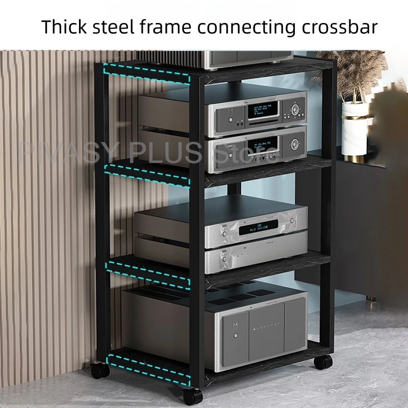 2-5 Tier Speaker Stand 360°Wheel Audio Rack Sturdy Metal Frame Amplifier Shelf 40x50cm Storage Bracket For Home Theater Radio DJ