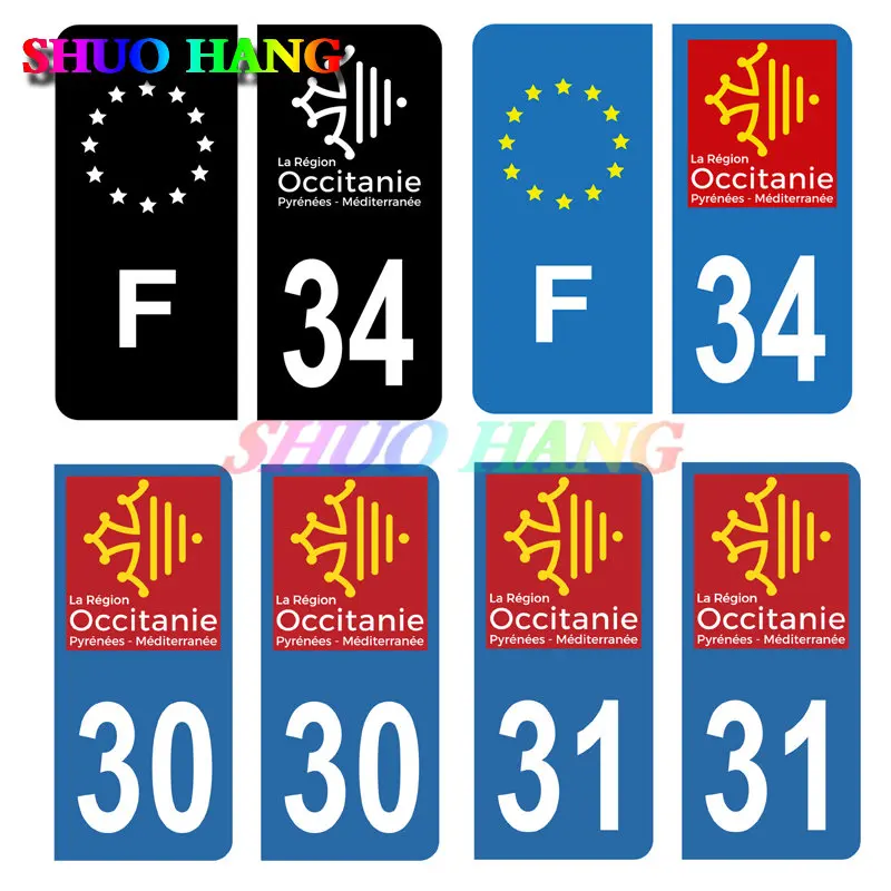 2 Stickers Autocollants Plaque Immatriculation Occitanie - Format 4.6x10.2 Cm - Vinyle Haute Qualité, Résistant Aux UV
