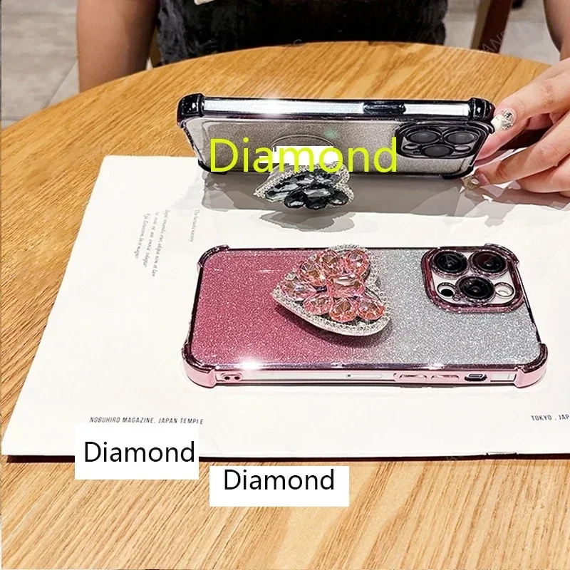 Glitter Diamond Heart Shockproof Bracket Case Cover