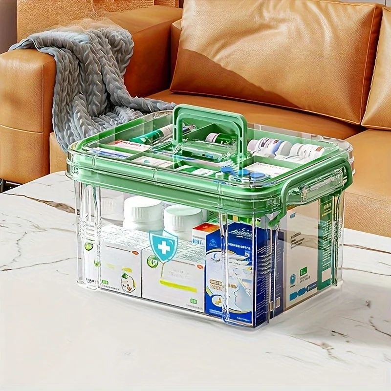Modern Waterproof PVC Medicine Storage Box, Double-Layer, Stackable, Flip Top Closure, Rectangle Shape - Image 7