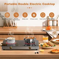 Electric Cooktop 110V - 24 Inch Countertop Electric Stove with Handles 2000W, Two Burner Ceramic Burner with LCD Touch Screen an 2