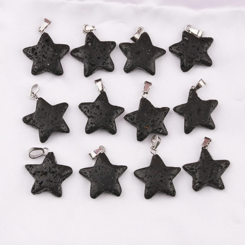 Black Lava Stone Star Cross Hexagonal Prism Charms Aromatherapy Essential Oil Perfume Diffuser Pendants For DIY Necklace