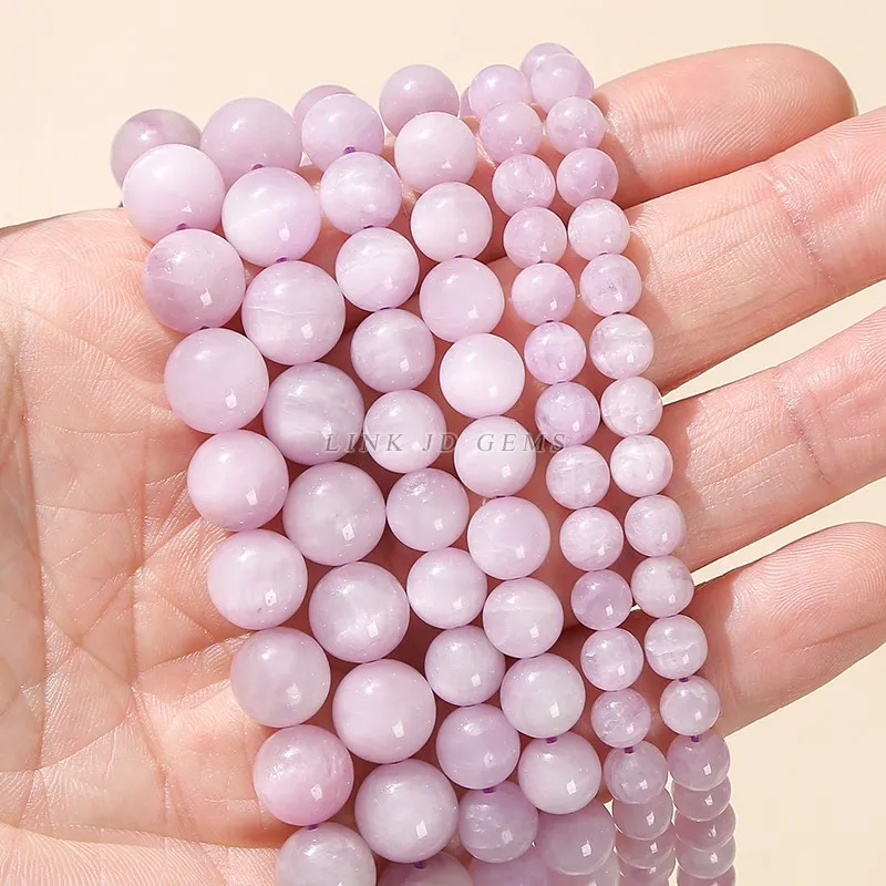 7A Natural Kunzite Purple Spodumene Stone Beads Round Loose Spacer Bead For Jewelry Making Findings Diy Bracelet Charm Accessory 4