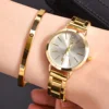 Ladies Fashion Simple Digital Alloy with Quartz Watch Bracelet 2pcs Set Luxury Women Simple Dial Ladies Watches 2