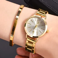 Ladies Fashion Simple Digital Alloy with Quartz Watch Bracelet 2pcs Set Luxury Women Simple Dial Ladies Watches 2