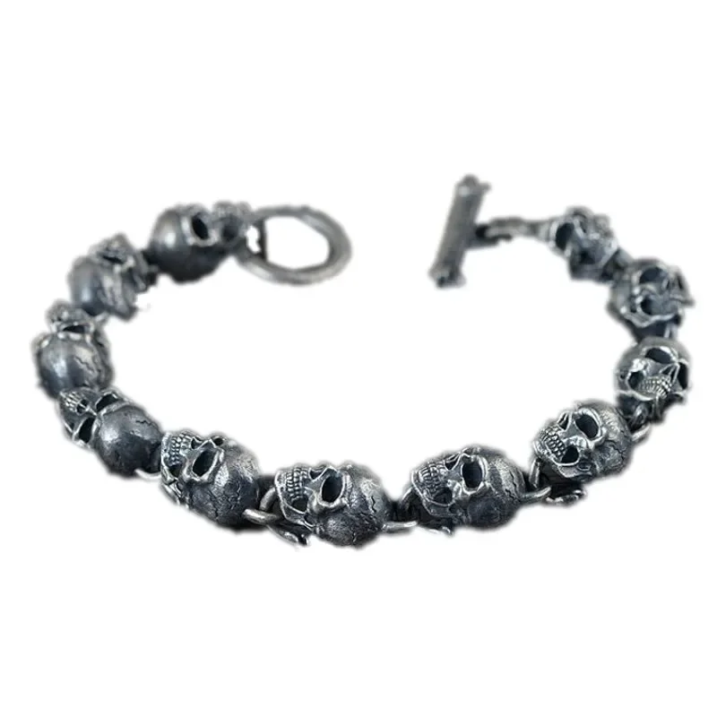 

New 100% True Solid S925 Silver Jewelry Removable Skull Detachable Taro Men's Bracelet Fashion Holiday Gifts