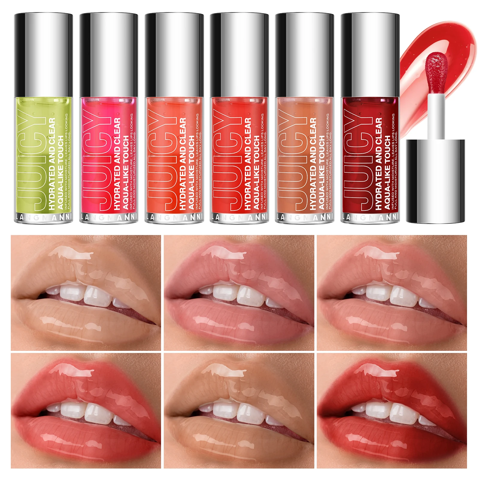 LANGMANNI 6 colors moisturizing mirror large brush head lip oil lasting light lines lip color does not fall out of the oil