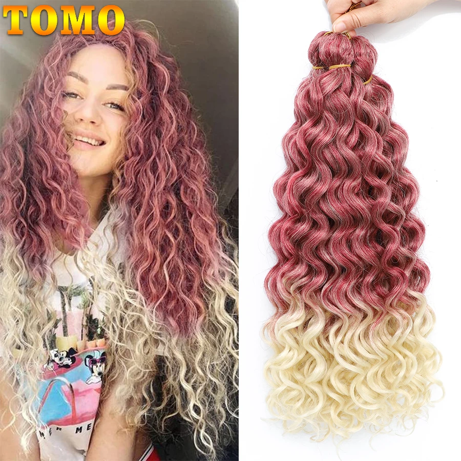 TOMO 18 24 Inch Ocean Wave Crochet Braid Hair Hawaii Afro Curls Natural  Synthetic Braiding Hair Extensions Pink 613 Blonde Red| | - AliExpress