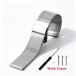 Premium Quick Release Milanese Stainless Steel Watch Strap Replacement - Sleek 1mm Design - 22mm (Silver)