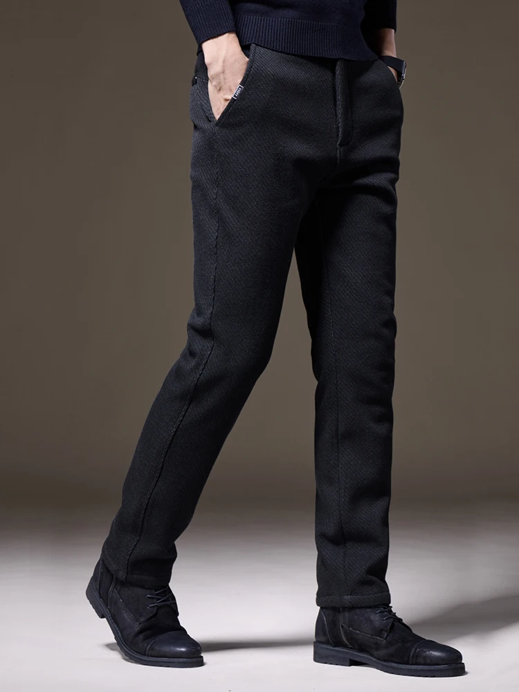 Autumn Men's Brushed Fabric Regular Pants Fashion Korean Slim Straight Business Casual Trousers Classic Black Gray Brand Clothes 3