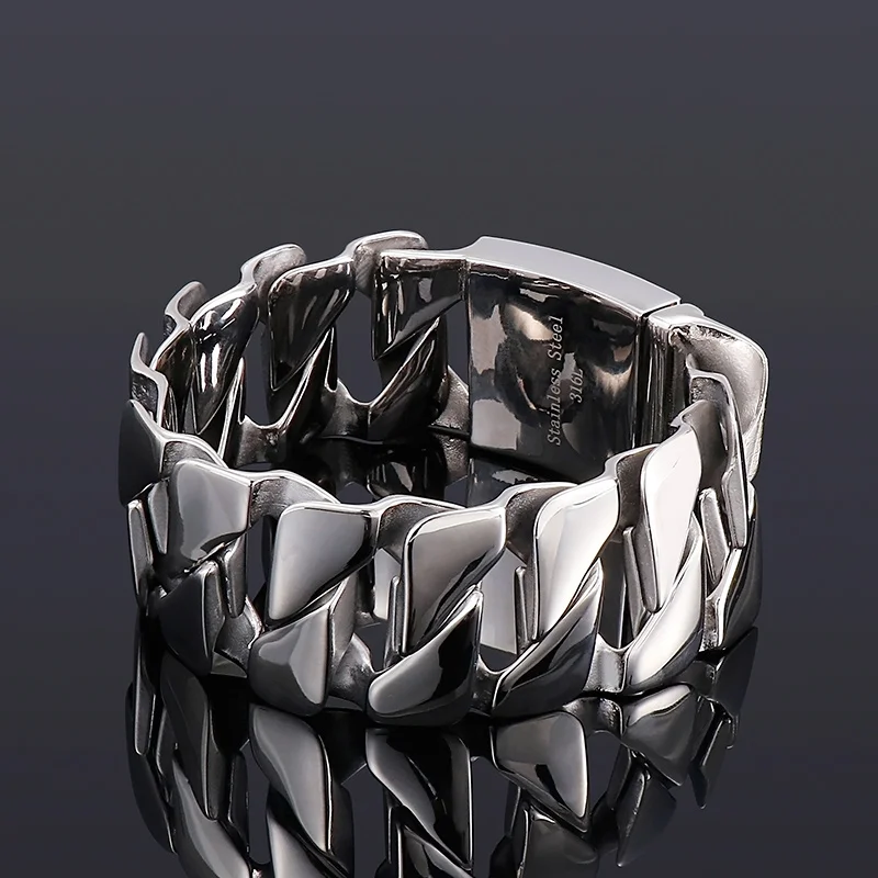 Bracciale Uomo Catena Cubana In Acciaio Inox Nero - Larghezza 24 Mm, Finitura Spazzolata Opaca, Chiusura A Scatola, Ipoallergenico