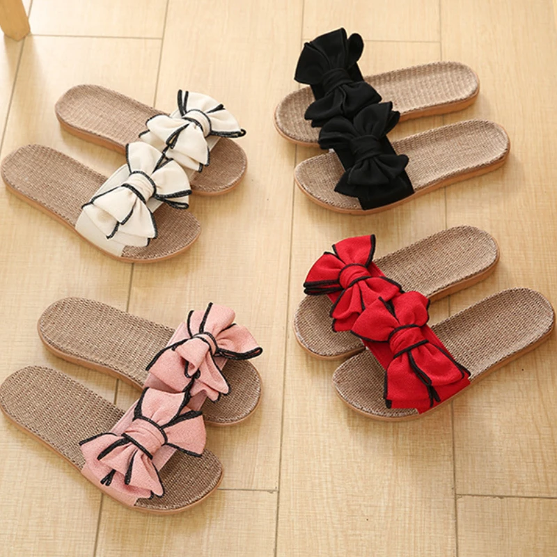 Suihyung Summer Home Shoes Casual Flax Slippers Women Anti-slip Linen Sole Slides  Female Flat Sandals Couple Indoor Flip Flops - AliExpress