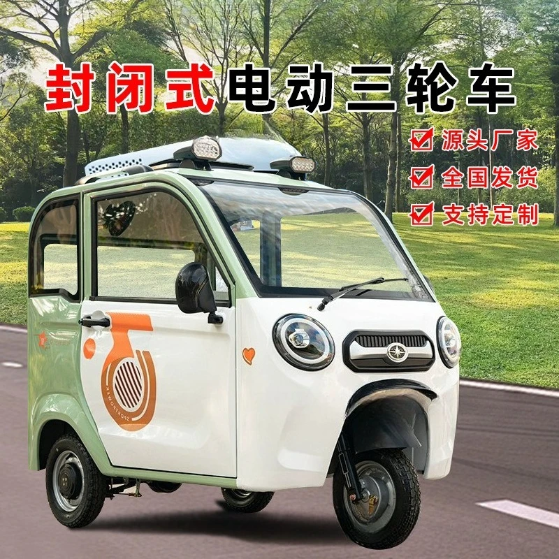 دراجة ثلاثية العجلات كهربائية مغلقة بالكامل للنساء المنزلية الصغيرة تلتقط وإسقاط سيارة تعمل بالبطارية للأطفال مع سقيفة لكبار السن