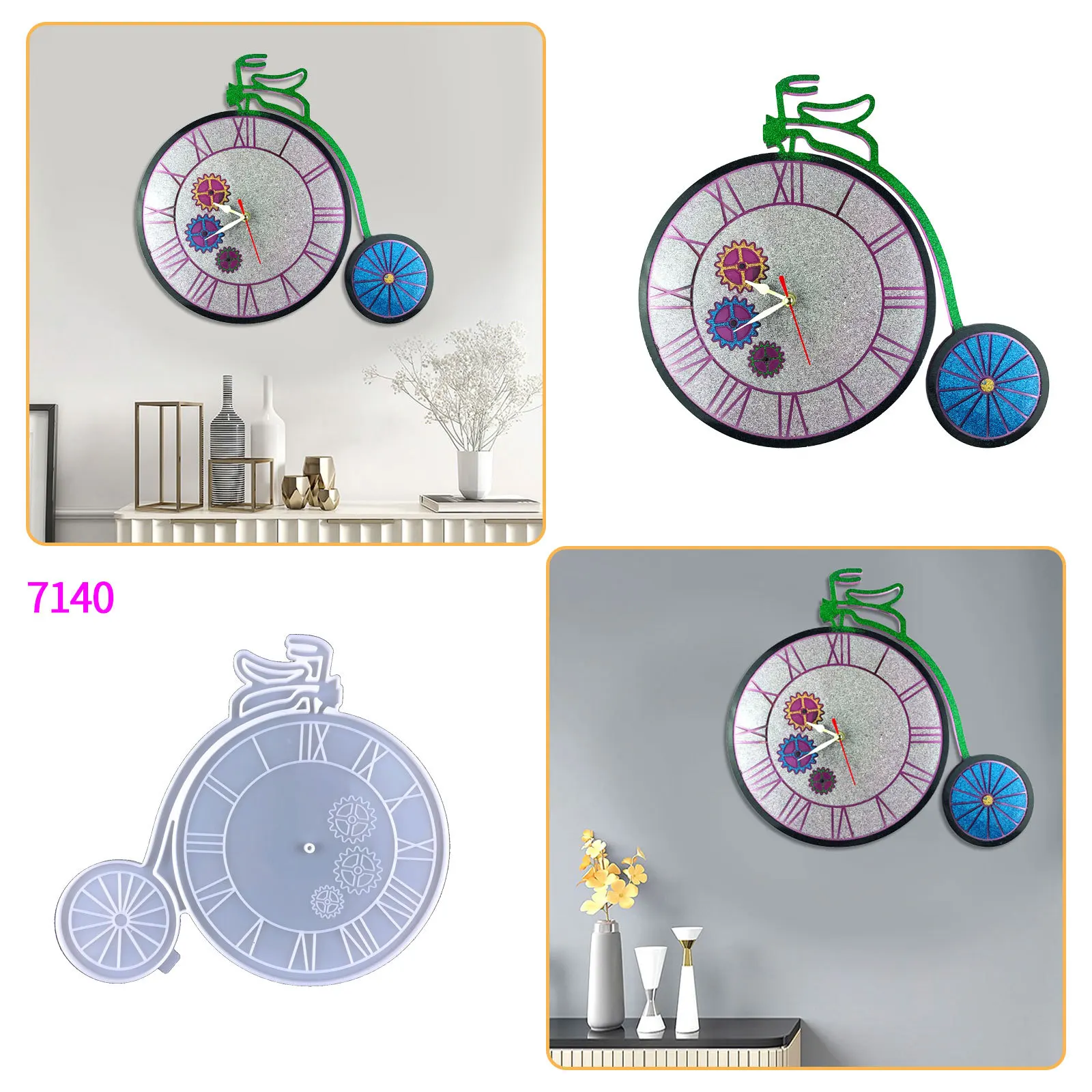 Bicycle Clock Silicone Mold DIY Round Gear Creative Wall Clock Hanging Decoration Mirror Silicone Epoxy Mould For Resin