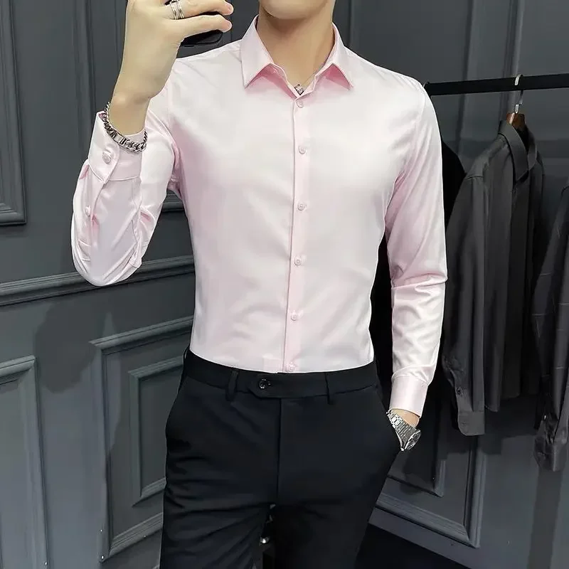 Camisas y blusas para hombre Tops formales para hombre Ropa sencilla Rojo Manga larga Negocios Músculo Estética Slim Fit Estilo coreano Cool S