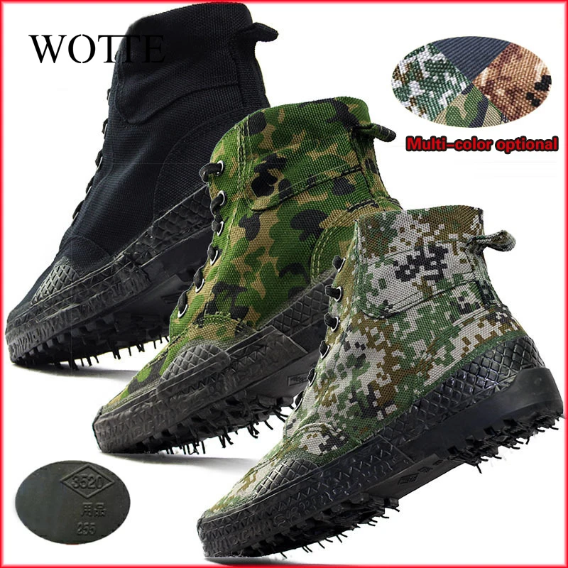 WOTTE Men Canvas Shoes High Top Ankle Boots Military Tactical Male Boots Men's Sneakers All Seasons Men Women Casual Shoes 5
